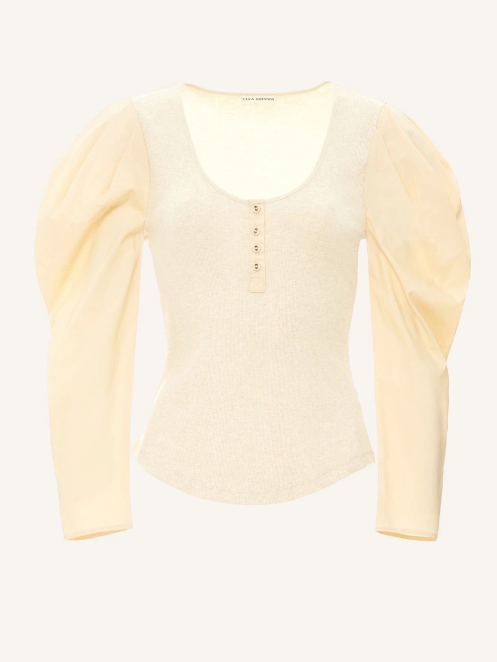 Ulla Johnson Ivory Cotton Puff Sleeve Ribbed Top Medium - Picture 6 of 13